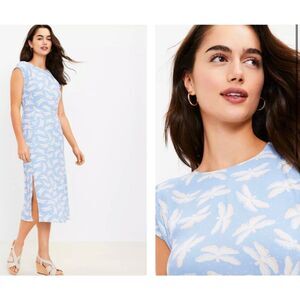 loft denim midi dress Loft Chambray Smocked Strappy Midi Pocket Dress Size Small Botanic Blue Wash Women's